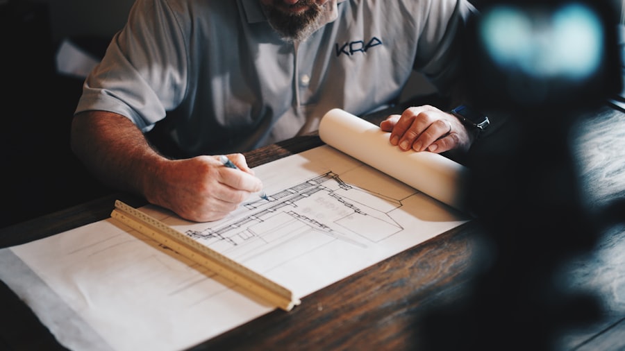 Drafter working on drawings